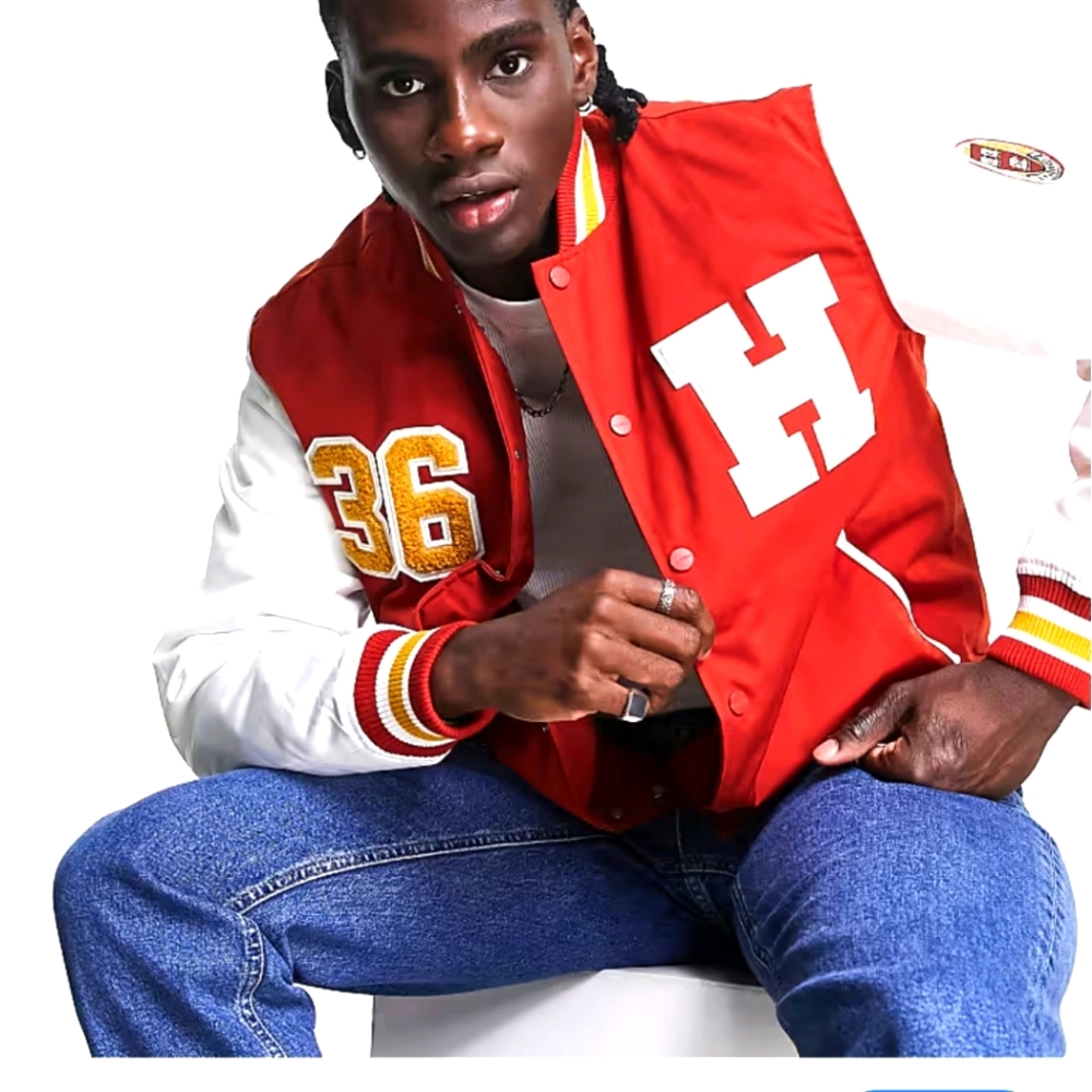 Pull & Bear Rust & Cream Harvard University Varsity Jacket Size Large